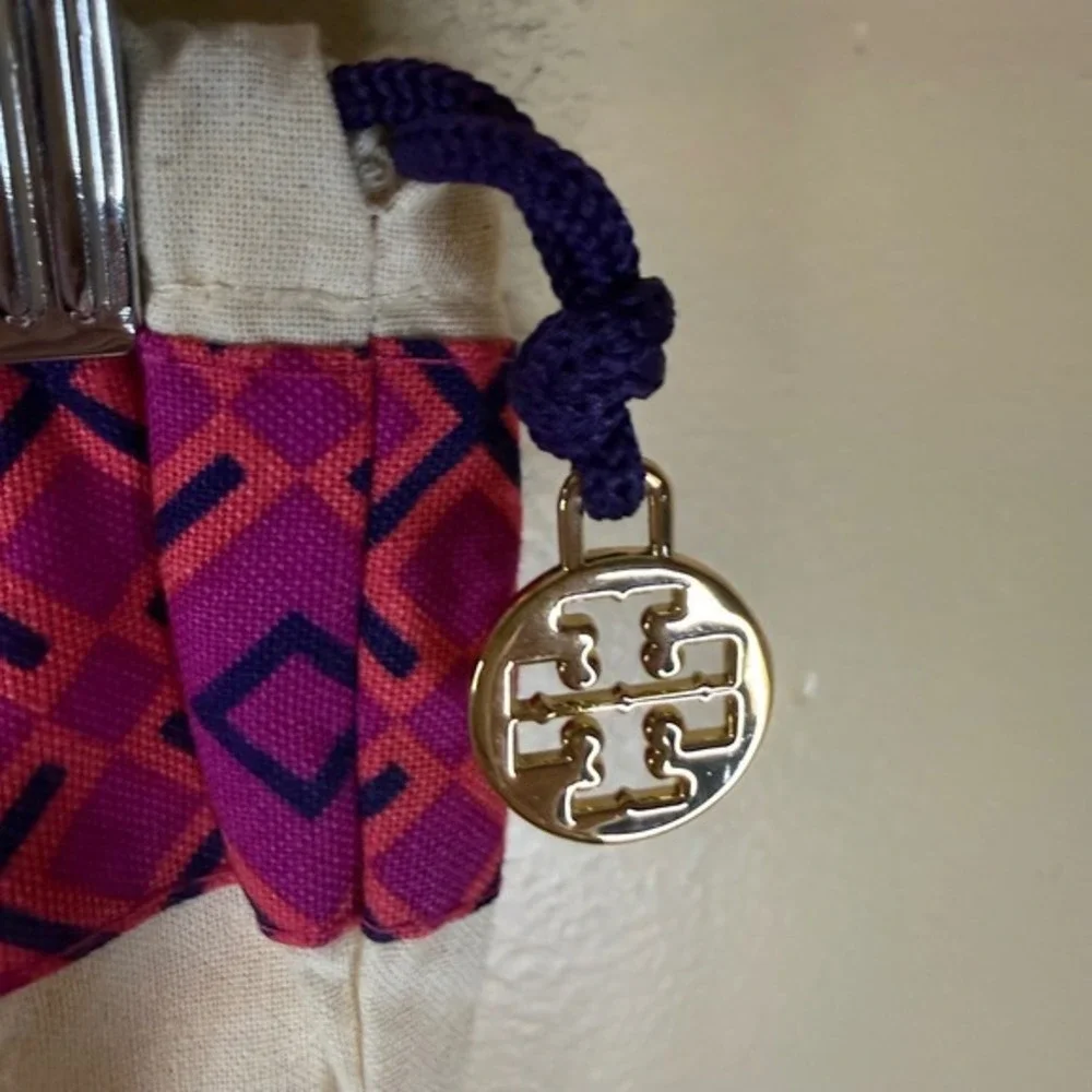 Tory Burch Dust Bag Drawstring Pouch Pink Purple Geometric Logo Charm‎